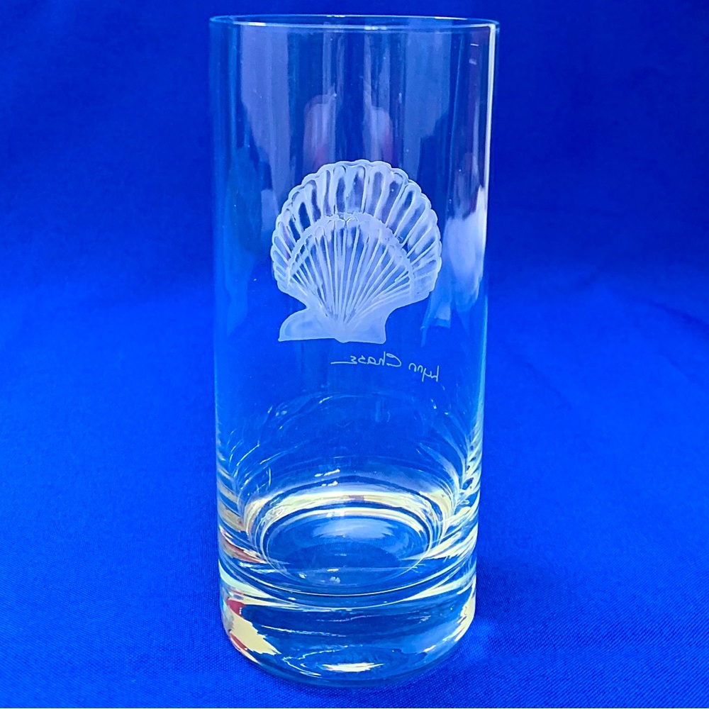 LYNN CHASE - RARE Etched Seashell Highball Glass Signed By Artist